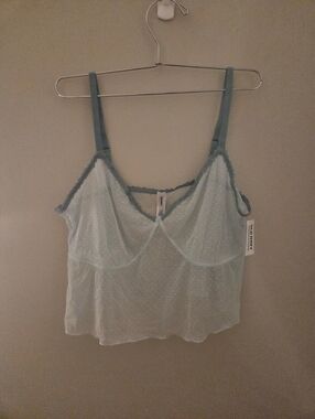 Old Navy Light Blue Sheer Dot Lace-Edged Cami